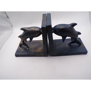 Vintage Dolphin Bookends Bronze Finish Nautical Decor Cast Iron